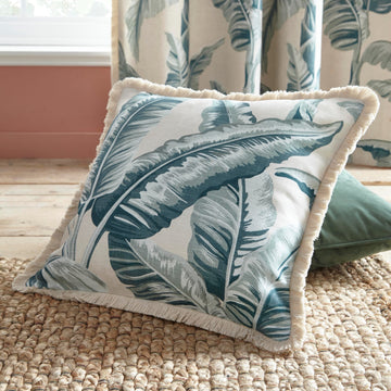 Tropical Jungle Palm Leaves Filled Cushion 43x43cm - Cadiz Teal Green