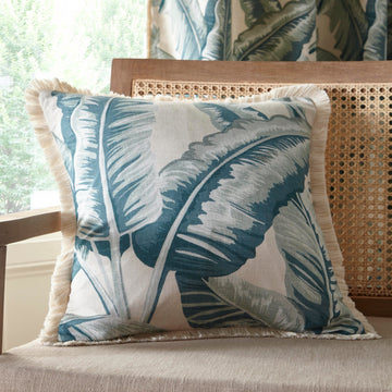 Tropical Jungle Palm Leaves Cushion Cover 43x43cm - Cadiz Teal Green