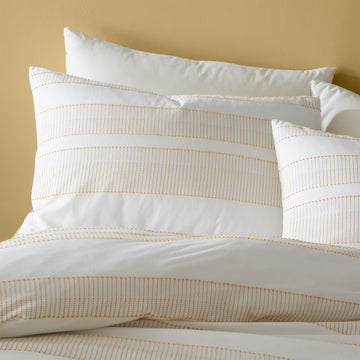 Cairns Tufted Cotton Jacquard Duvet Cover Set, Double, White & Ochre