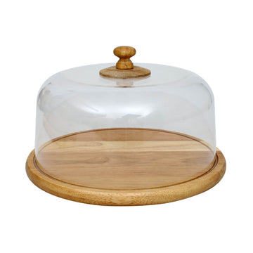 Cake Display Round Wooden Tray  With Acrylic Lid Cover