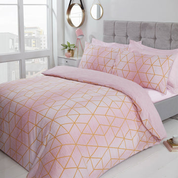 calvin Geometric Duvet Cover Set, King, Blush Pink & Gold