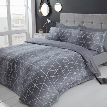 calvin Geometric Duvet Cover Set, Single, Charcoal Grey