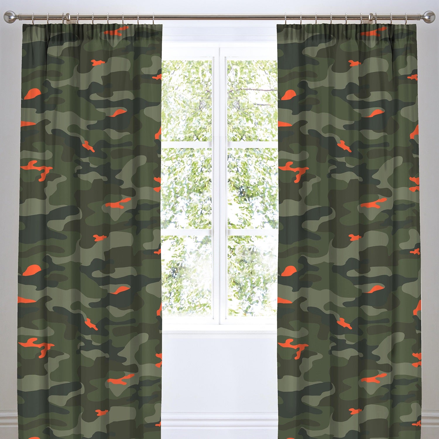 Luxury Army Camouflage Pencil Pleat Lined Ready-Made Pair Curtains 66" x 72" - Green