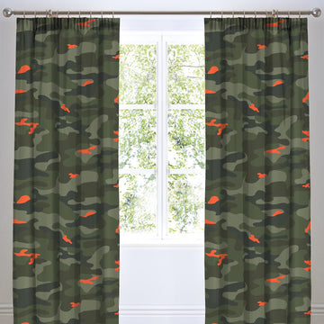 Luxury Army Camouflage Pencil Pleat Lined Ready-Made Pair Curtains 66" x 72" - Green