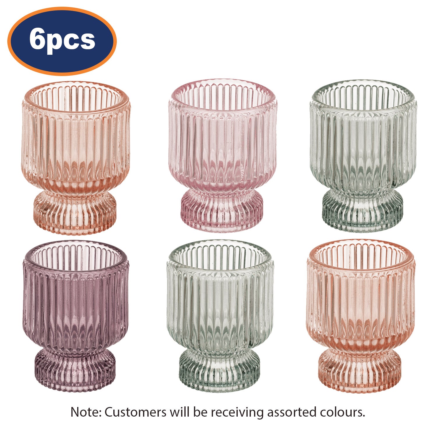 6Pcs Round Glass Christmas Tea Light Candle Holders
