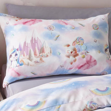 Catherine Lansfield Candy Unicorn Rainbow Duvet Cover Set, Single, Pink