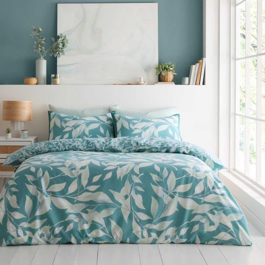 Canyon Teal Leaves Duvet Cover Set, King