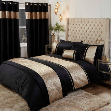 Embellished Duvet Cover Set Capri Black Gold Double
