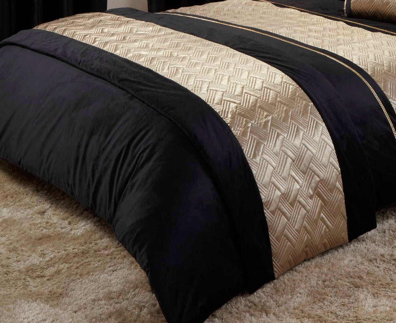 Quilted Embellished Bed Runner 60x240cm Capri Black Gold