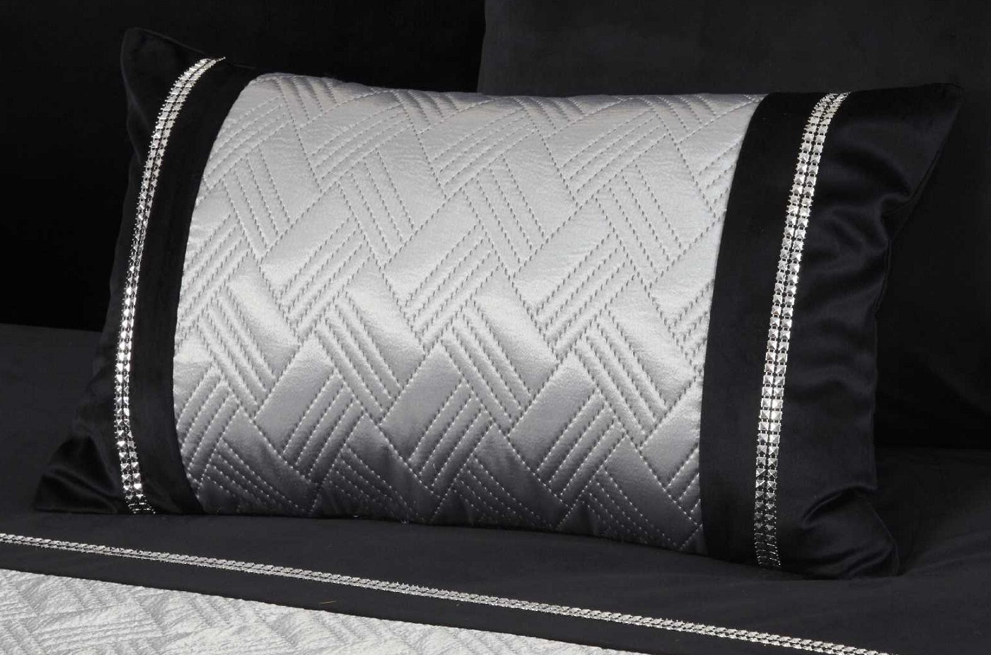 Embellished Boudoir Filled Cushion Capri Black & Silver