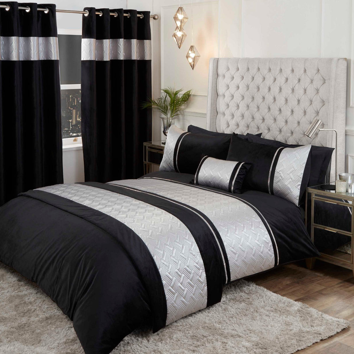 Embellished Duvet Cover Set Capri Double Black Silver