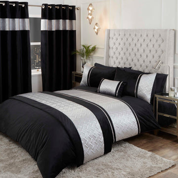 Embellished Duvet Cover Set Capri Double Black Silver