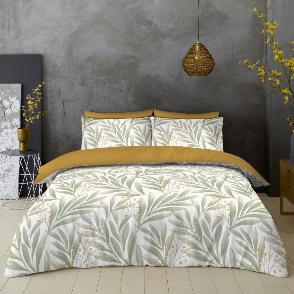 Green Leaf Duvet Cover Set, Double, Ochre Yellow