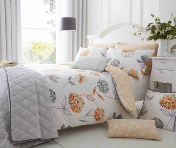 French Hydrangea Duvet Cover Set, King, Orange & Grey