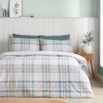 Catherine Lansfield Cartmel Check Duvet Cover Set, King, Green