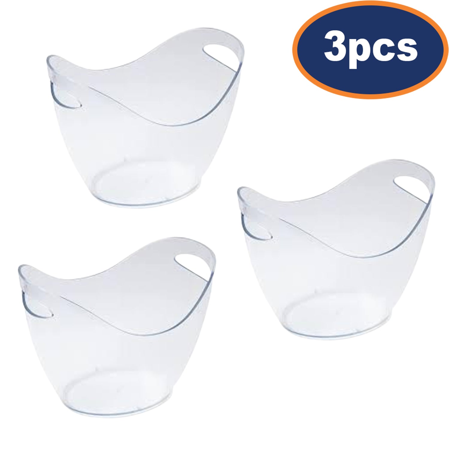 3Pcs 3.5L Clear Plastic Ice Bucket