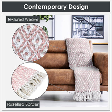 Textured Diamond Scandi Sofa Throw Blush Pink 50x60"