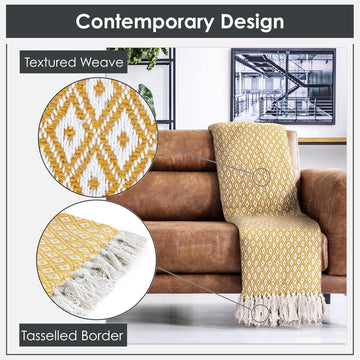 Textured Diamond Scandi Sofa Throw Ochre Yellow 50x60"