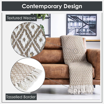 Textured Diamond Scandi Sofa Throw Taupe 50x60"