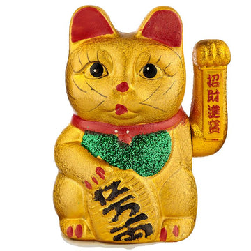 Lucky Waving Cat Maneki Neko Medium Japanese Gold Ornament