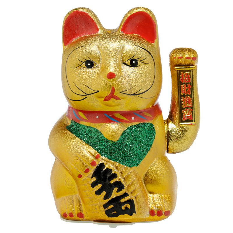 Lucky Waving Cat Maneki Neko Large Japanese Gold Ornament