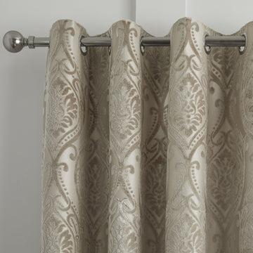 Embossed Plush Velvet Damask Fully Lined Eyelet Curtains 66x72 Chateau Natural