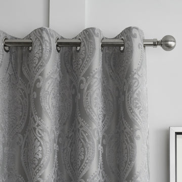 Embossed Plush Velvet Damask Fully Lined Eyelet Curtains 66x72 Chateau Silver Grey
