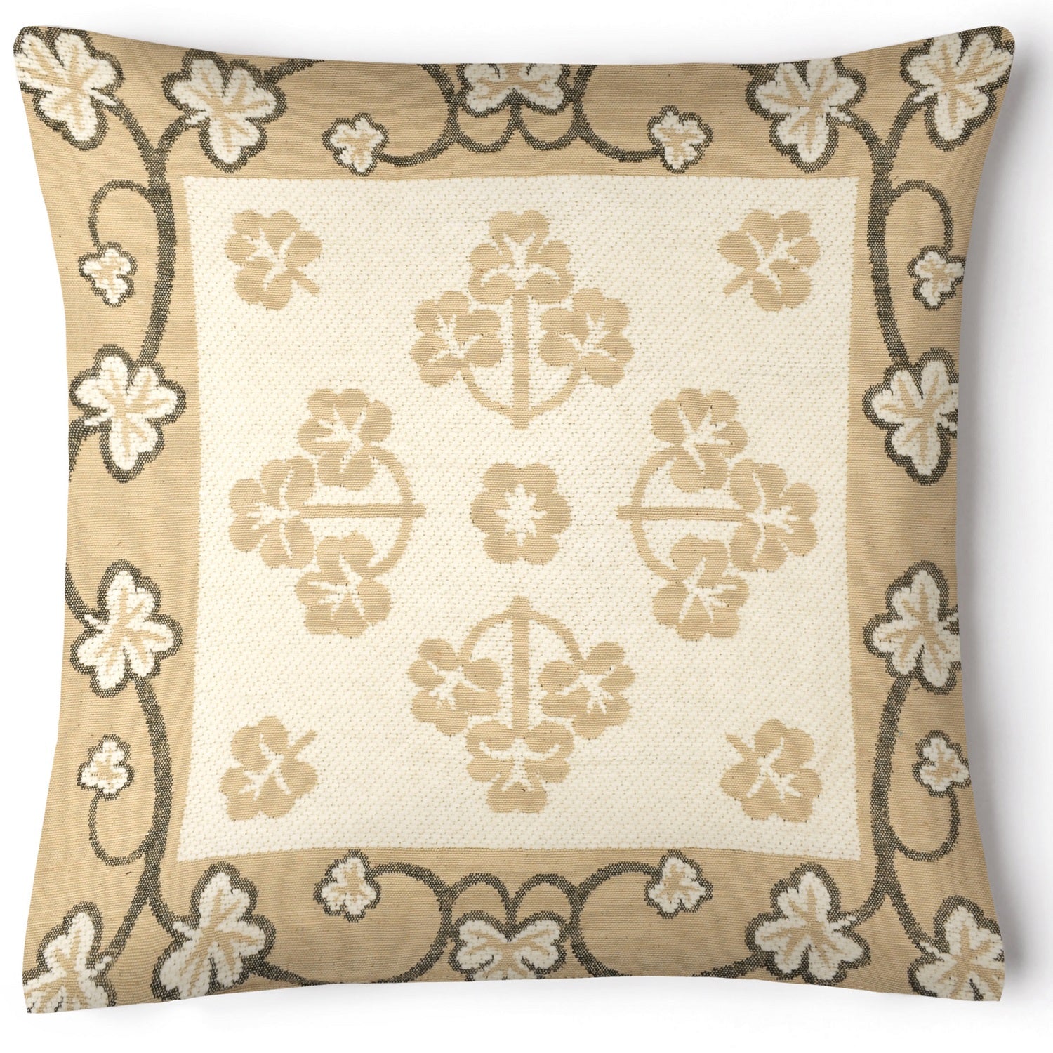 Chenille Flowers Decorative Sofa Scatter Filled Cushion - Cream