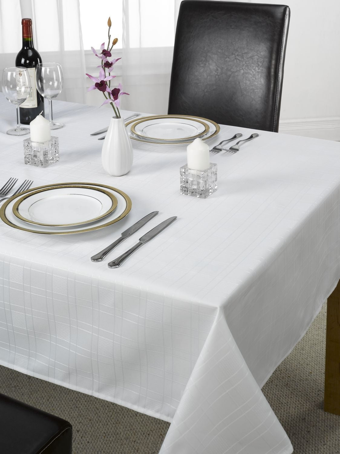 Jacquard Check Oblong Dining Table Cloth 50x70" - White