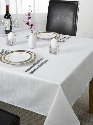 Jacquard Check Oblong Dining Table Cloth 50x70" - White
