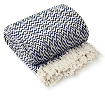 Luxury Herringbone Sofa Throw Navy Blue 50x60