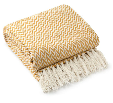 Luxury Herringbone Sofa Throw Ochre Yellow 50x60"