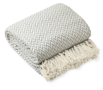 Luxury Herringbone Sofa Throw Silver Grey 50x60"