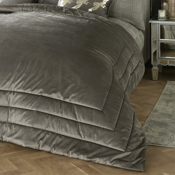 Luxury Soft Velvet Quilted Bedspread 150x220cm - Chic Slate Grey
