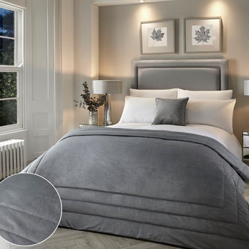 Large Silver Grey Soft Velvet Quilted Bedspread Set
