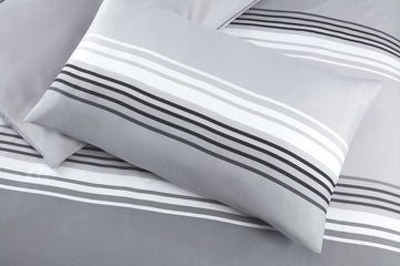 Teenagers Reversible Stiped Duvet Cover Set, Single, Grey & Black