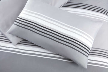 Teenagers Reversible Stiped Duvet Cover Set, Double, Grey & Black