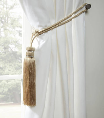 2 x Diamante Crystal Tassel Tie Backs - Chloe Beige