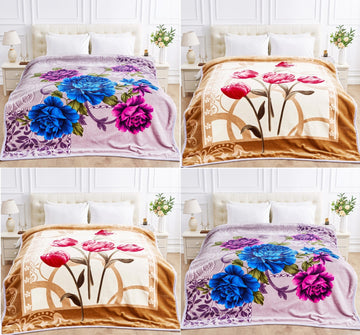 2 PLY Heavy Weight Roses Floral 7KG Throw, 200x240cm - Lilac & Cream