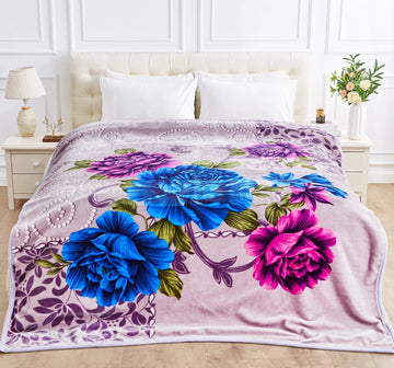 2 PLY Heavy Weight Roses Floral 7KG Throw, 200x240cm - Lilac & Cream