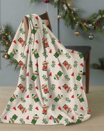 Highland Cow Christmas Fleece Blanket Throw - Red & Green