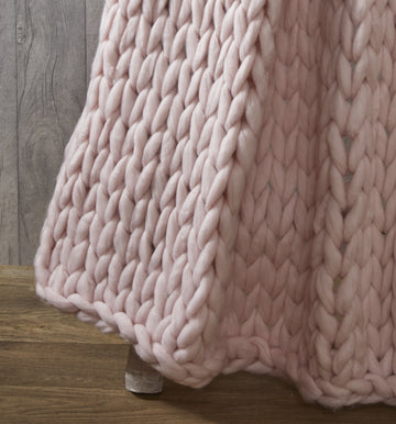 Chunky Cable Hand Knitted Throw, 120x150cm - Blush Pink