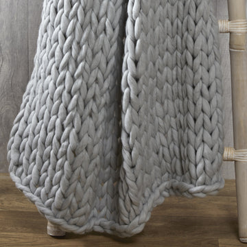 Chunky Cable Hand Knitted Throw, 120x150cm - Silver Grey