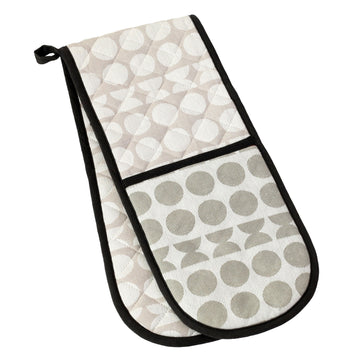 Circles Double Oven Gloves 100% Cotton, Natural & Grey