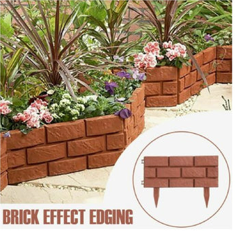 4 Pack  Brick Effect Terracotta Plastic Fence Set