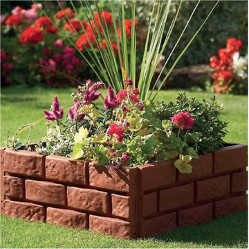 4 Pack  Brick Effect Terracotta Plastic Fence Set