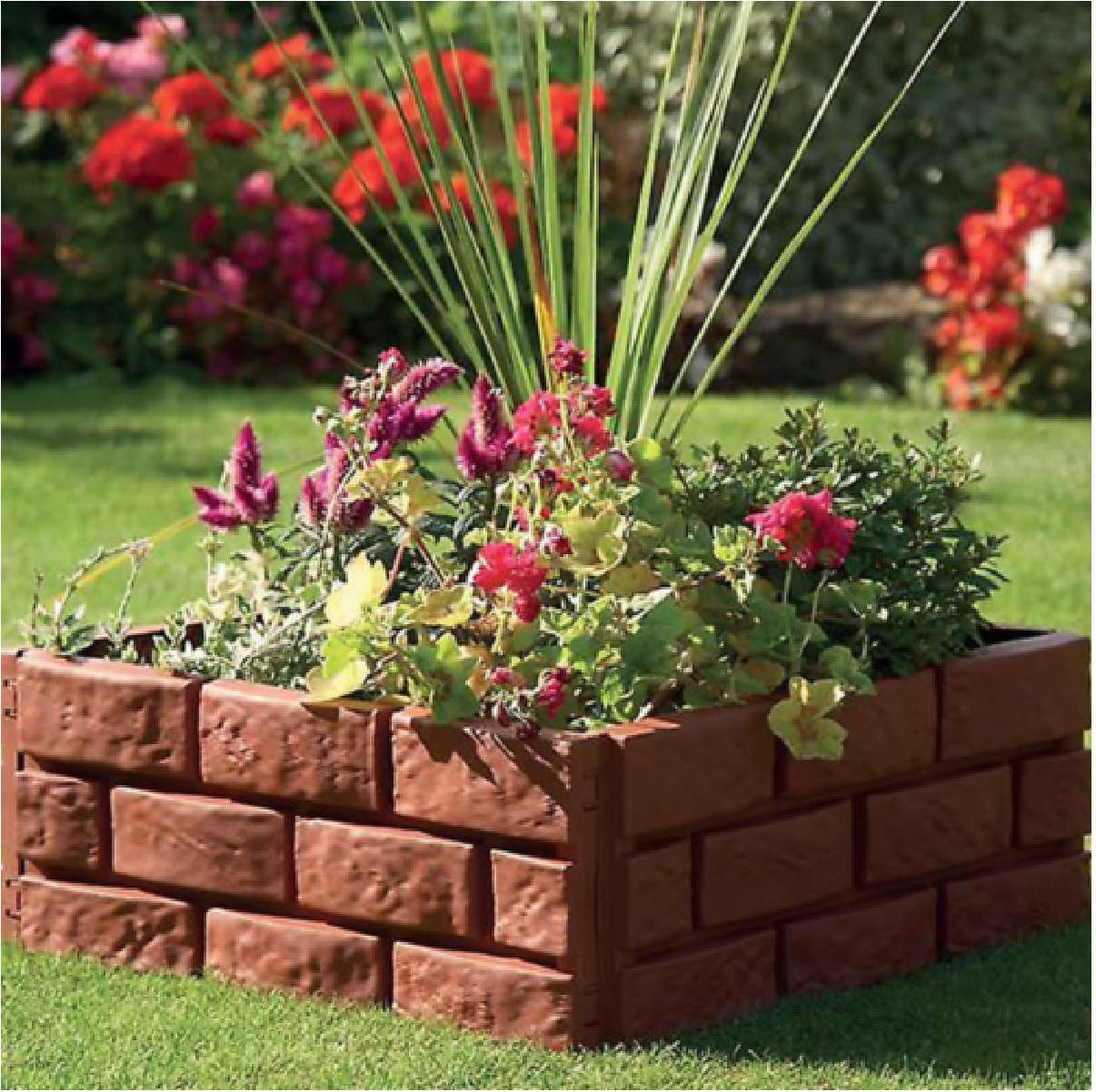 4 Pack  Brick Effect Terracotta Plastic Fence Set