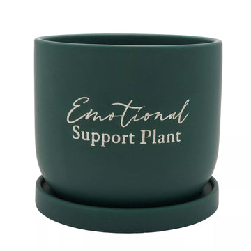 Ceramic Green Planter w/ Saucer - "Emotional Support Plant"