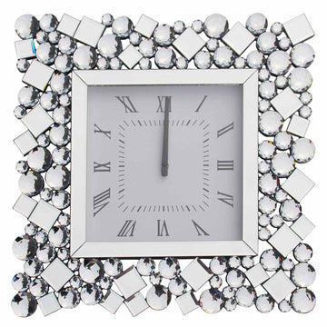 48cm Diamond Mirror Square Wall Clock