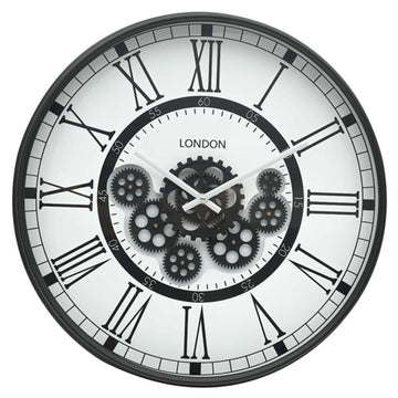 53cm White Black Moving Gears Wall Clock